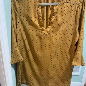 Maurices Mustard Blouse with Black Dots
